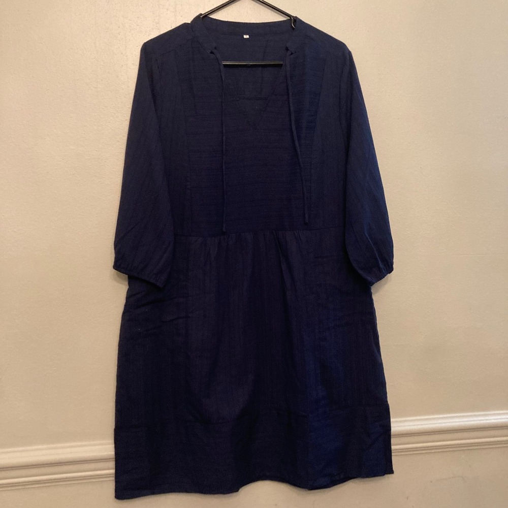 Unbranded Cotton Shift Dress Womens Large Navy Blue Excellent Textured Pockets